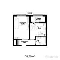 ЖК Saryn — 1-ком 38,6 м² (от 18 909 100 тг)