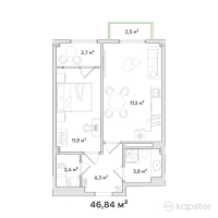 ЖК AruAna — 2-ком 46,8 м² (от 19 672 800 тг)