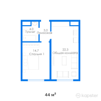 ЖК Raiymbek Park — 2-ком 44 м² (от 30 800 000 тг)
