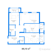 ЖК Dial Residence — 3-ком 86,1 м² (от 86 100 000 тг)