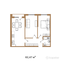 ЖК Buta Albion — 2-ком 62,5 м² (от 29 360 900 тг)