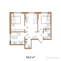 ЖК Buta Albion — 3-ком 56,9 м² (от 26 174 000 тг)