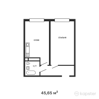 ЖК KERUEN — 1-ком 45,7 м² (от 17 575 250 тг)