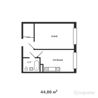 ЖК Атмосфера — 1-ком 44,9 м² (от 18 740 400 тг)