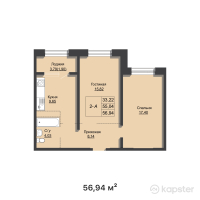 ЖК TUMANBAY MOLDAGALIYEV — 2-ком 56,9 м² (от 28 470 000 тг)