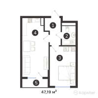 ЖК Buta Zaman — 2-ком 47,2 м² (от 17 224 350 тг)