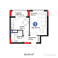 ЖК Bosaga — 1-ком 34,3 м² (от 18 362 285 тг)