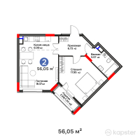 ЖК Bosaga — 2-ком 56,1 м² (от 24 381 750 тг)