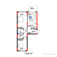 ЖК Bosaga — 3-ком 73,5 м² (от 36 730 000 тг)