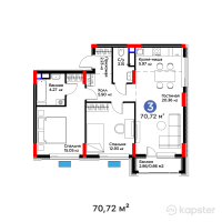 ЖК Bosaga — 3-ком 70,7 м² (от 35 439 207 тг)