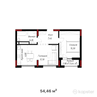 ЖК Bestogai — 2-ком 54,5 м² (от 32 131 400 тг)