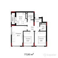 ЖК Bestogai — 3-ком 77,9 м² (от 44 030 450 тг)