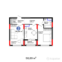 ЖК UIA. BURKIT — 2-ком 58,9 м² (от 28 154 132 тг)