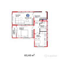 ЖК PARKLAND — 2-ком 63,4 м² (от 25 319 424 тг)