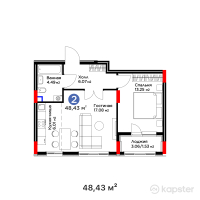 ЖК Jetisu Kerbez Comfort — 2-ком 48,4 м² (от 23 900 205 тг)