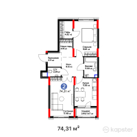 ЖК Jetisu Kerbez Comfort — 2-ком 74,3 м² (от 33 109 564 тг)