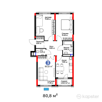 ЖК Jetisu Kerbez Comfort — 3-ком 80,8 м² (от 39 637 248 тг)