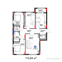 ЖК Jetisu Kerbez Comfort — 4-ком 113,7 м² (от 47 650 819 тг)