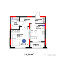 ЖК Darmen — 1-ком 38,2 м² (от 21 564 282 тг)