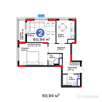 ЖК Baizaman — 2-ком 60,9 м² (от 29 777 722 тг)