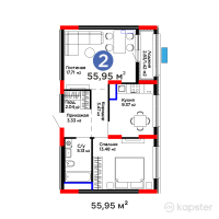 ЖК Baizaman — 2-ком 56 м² (от 30 884 400 тг)