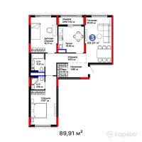 ЖК Baizaman — 3-ком 89,9 м² (от 40 308 452 тг)