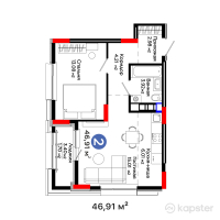 ЖК GreenLine.Silva — 2-ком 46,9 м² (от 34 291 210 тг)