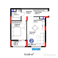 ЖК Batysmura Lite — 2-ком 51,7 м² (от 23 719 508 тг)