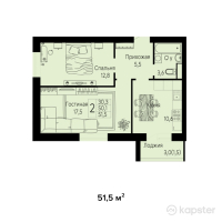ЖК Лесная поляна — 2-ком 51,5 м² (от 15 192 500 тг)