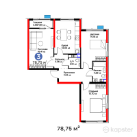 ЖК Arman Qala — 3-ком 78,8 м² (от 34 700 400 тг)