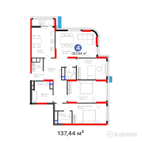 ЖК Поколение — 4-ком 137,4 м² (от 102 615 390 тг)