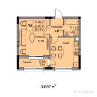 ЖК Inju Ansar — 1-ком 38,5 м² (от 17 311 500 тг)