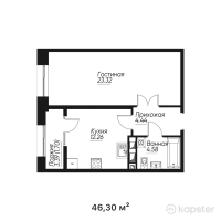 ЖК TAYMAS — 1-ком 46,3 м² (от 38 614 200 тг)