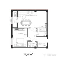 ЖК SYR SAMALY — 2-ком 73,2 м² (от 27 325 260 тг)