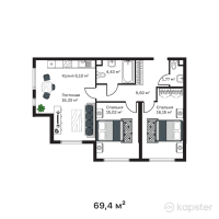 ЖK MONO Residence — 2-ком 69,4 м² (от 26 372 000 тг)