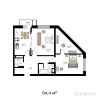 ЖК Noble House — 2-ком 84,4 м² (от 61 612 000 тг)