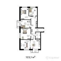 ЖК Noble House — 3-ком 123,1 м² (от 89 863 000 тг)