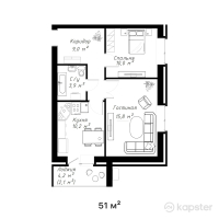 ЖК Green Park — 2-ком 51 м² (от 13 515 000 тг)