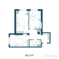 ЖК Riverside — 2-ком 65,3 м² (от 35 588 500 тг)