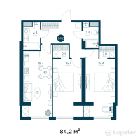 ЖК Riverside — 2-ком 84,2 м² (от 47 994 000 тг)