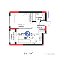 ЖК  Family Nest — 2-ком 38,2 м² (от 18 932 320 тг)