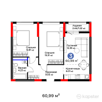 ЖК  Family Nest — 3-ком 61 м² (от 23 054 220 тг)