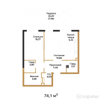 ЖК Hayat Regency — 2-ком 74,1 м² (от 100 035 000 тг)