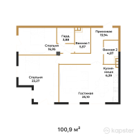 ЖК Hayat Regency — 3-ком 100,9 м² (от 136 215 000 тг)
