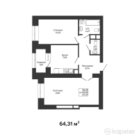 ЖК Green House Premium — 2-ком 64,3 м² (от 27 331 800 тг)