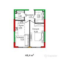 ЖК Hayat Astoria — 2-ком 48,4 м² (от 39 688 000 тг)