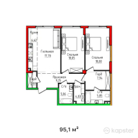 ЖК Hayat Astoria — 3-ком 95,1 м² (от 73 227 000 тг)