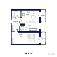 ЖК Bastion — 2-ком 68,5 м² (от 26 030 000 тг)