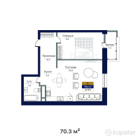ЖК Bastion — 2-ком 70,3 м² (от 26 714 000 тг)
