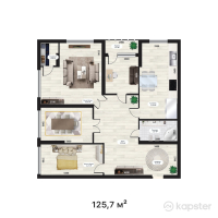 ЖК SK Towers — 4-ком 125,7 м² (от 62 850 000 тг)